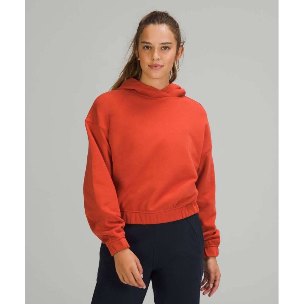 LULULEMON Canyon Orange Relaxed Cropped Hoodie Move On Studio Sweatshirt 8